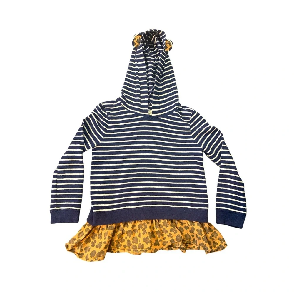 Tucker + Tate Pullover Top Hoodie with Ears Blue White 8 Stripes Animal Print